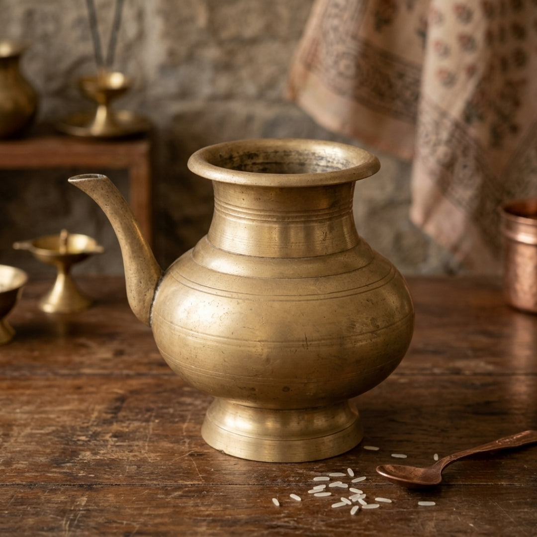 Antique Brass Kamandal | Traditional Spouted Ritual Vessel | Made in 1973