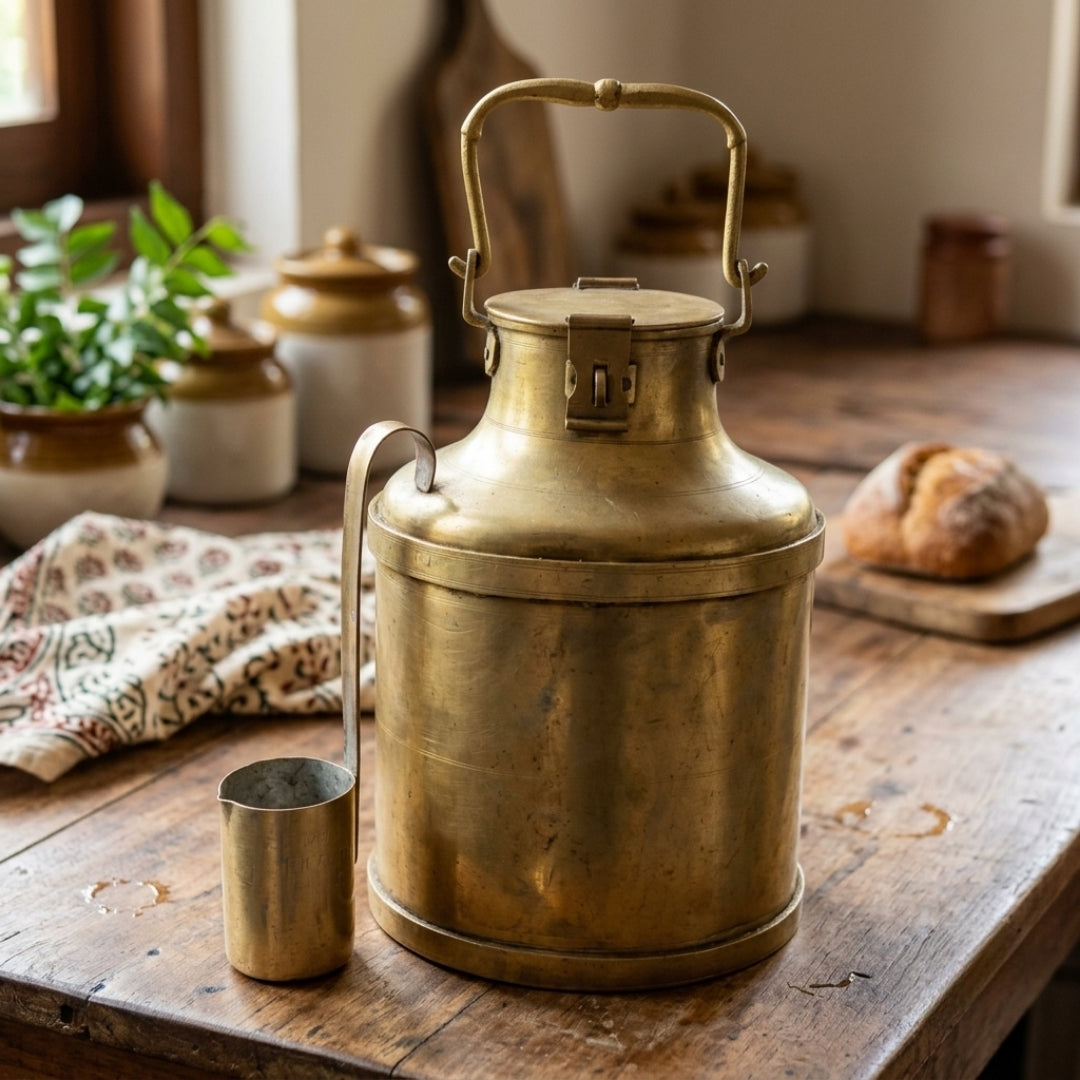 Antique Brass Milk Container with 200 ml Measure | Traditional Heritage Canister Set | Made in 1972