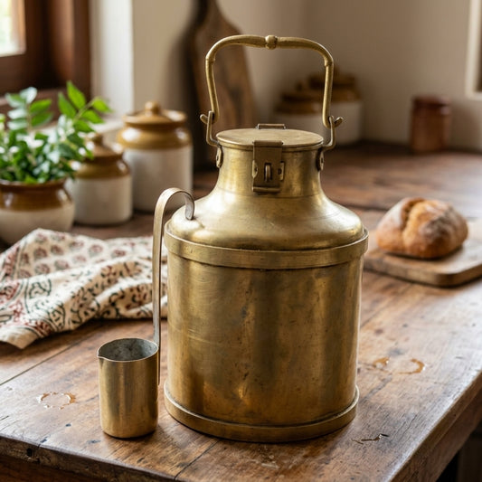 Antique Brass Milk Container with 200 ml Measure | Traditional Heritage Canister Set | Made in 1972