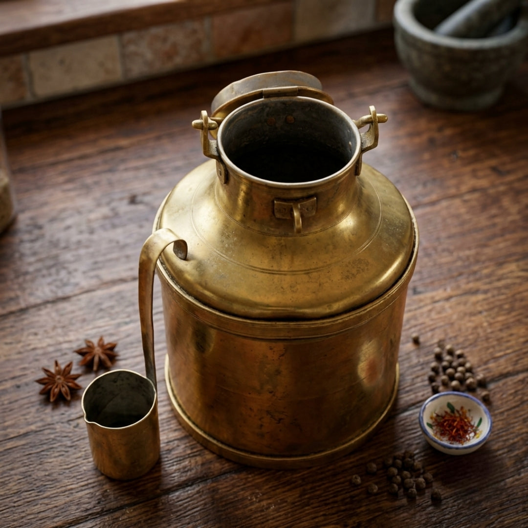 Antique Brass Milk Container with 200 ml Measure | Traditional Heritage Canister Set | Made in 1972