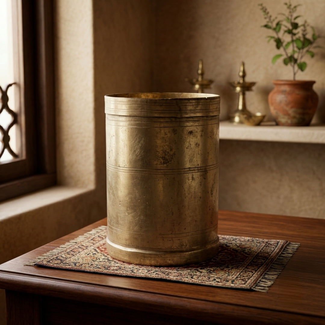 Antique Brass Seer Measure | Traditional Cylindrical Measuring Vessel | Made in 1974