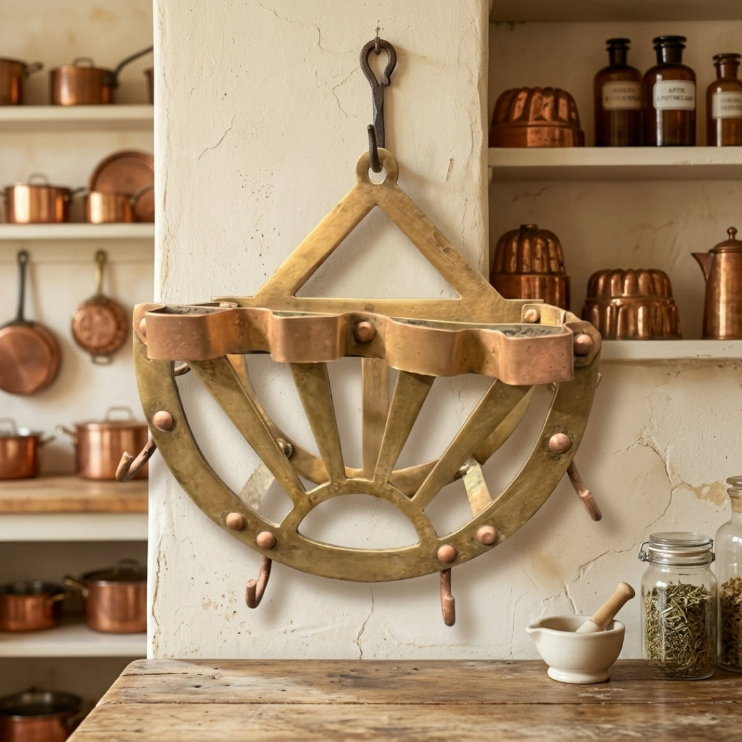 Antique Brass Wall-Mounted Key Holder | Traditional Organizing Rack | Made in 1968
