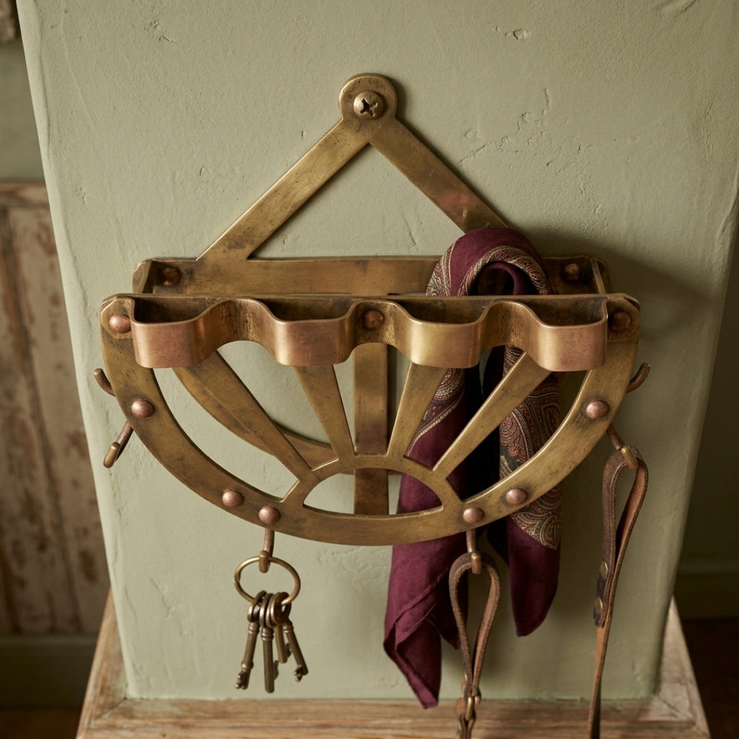 Antique Brass Wall-Mounted Key Holder | Traditional Organizing Rack | Made in 1968