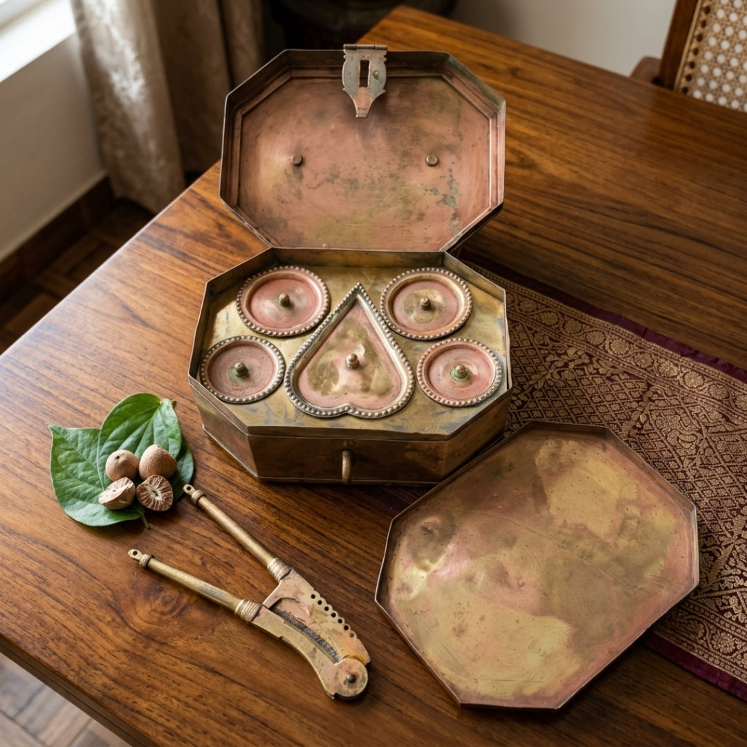 Antique Brass Pan Dabba | Traditional Multi-Compartment Betel Nut Box | Made in 1970