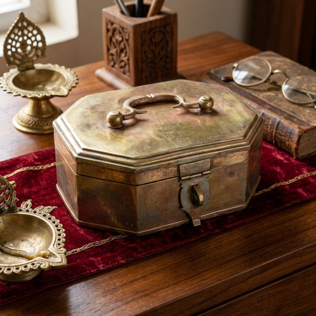 Antique Brass Pan Dabba | Traditional Multi-Compartment Betel Nut Box | Made in 1970