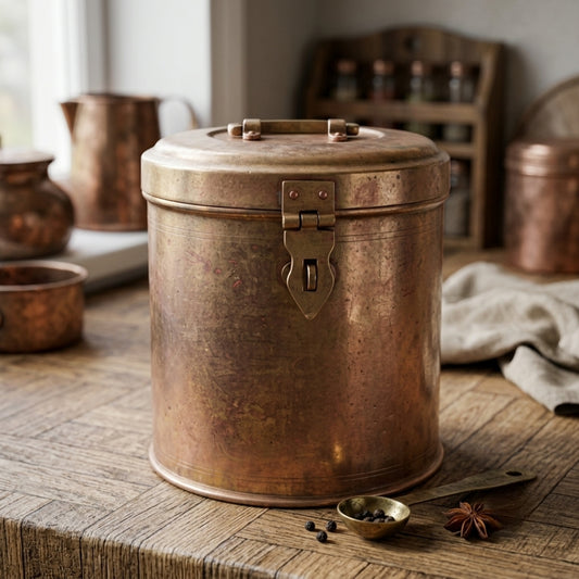 Antique Brass Kadi Dabba | Traditional Storage Box | Made in 1976 - Bombay Antiques