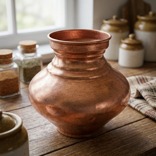 Antique Copper Water Pot | Traditional Heritage Vessel | Made in 1978 - Bombay Antiques