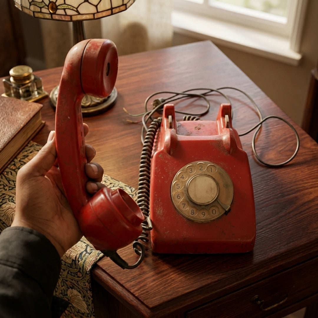 Antique Red Rotary Dial Telephone | Traditional Retro Desk Phone | Made in 1980
