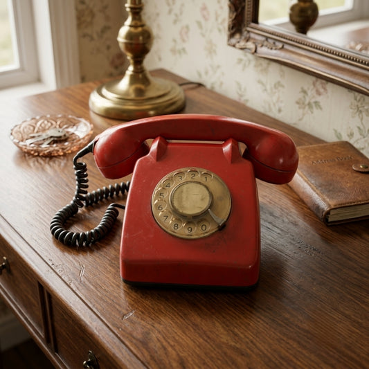 Antique Red Rotary Dial Telephone | Traditional Retro Desk Phone | Made in 1980