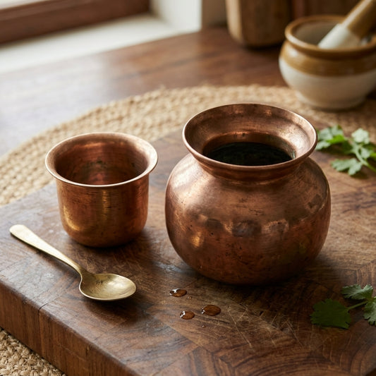 Antique Brass Kalash with Pyala | Traditional Ceremonial Vessel and Cup Set | 1977