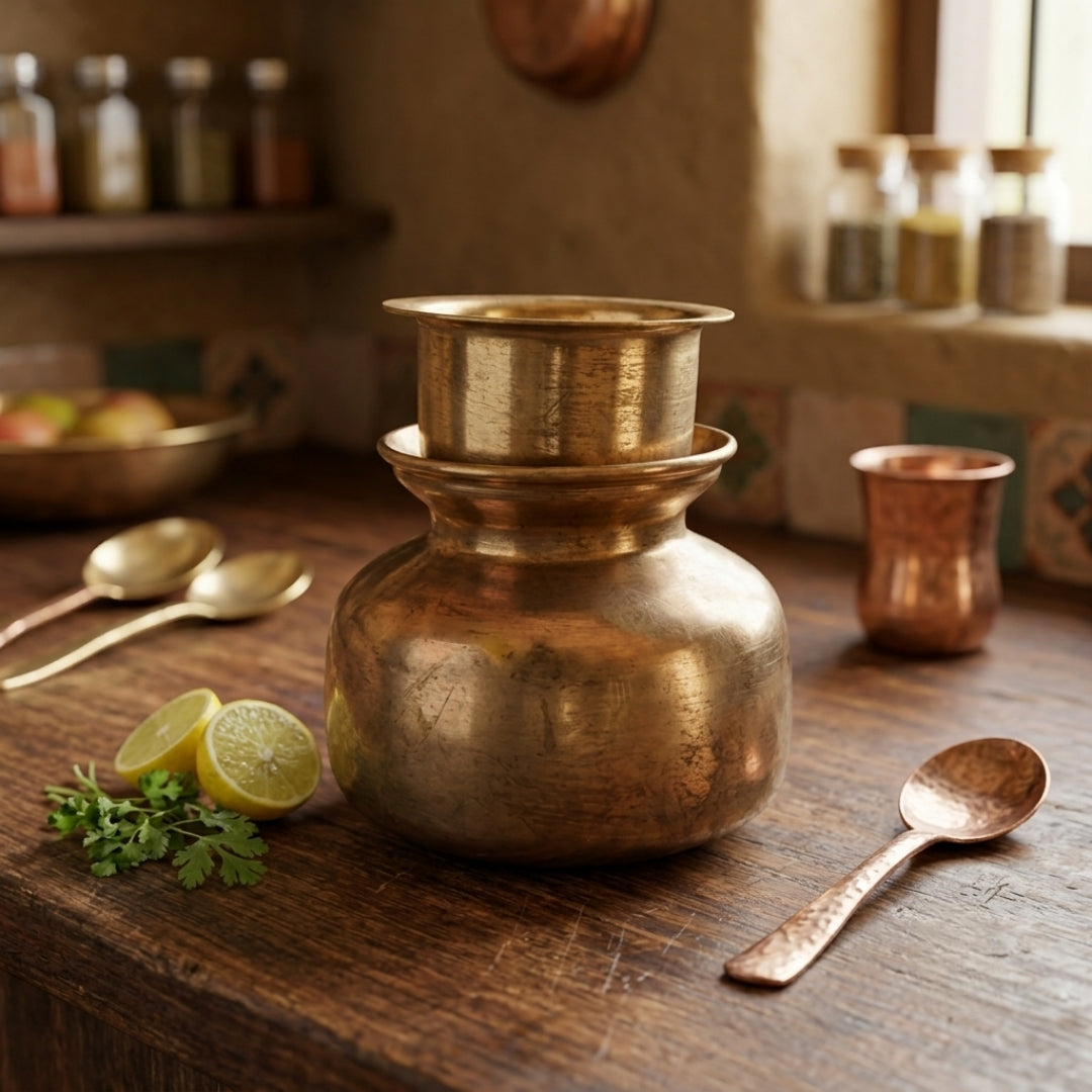 Antique Brass Kalash with Pyala | Traditional Ceremonial Vessel and Cup Set | 1977