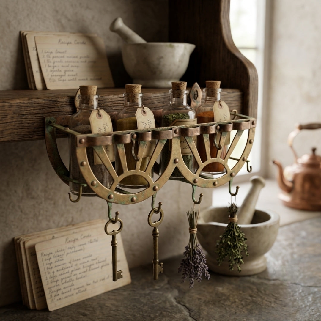 Antique Brass Key Holder and Utensils Rack | Traditional Wall-Mounted Storage Organizer | 1971