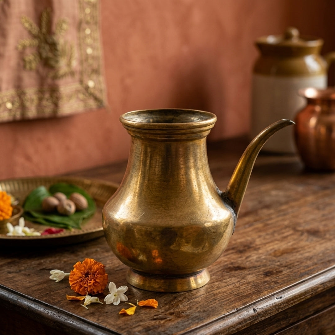 Antique Brass Kamandal | Traditional Spouted Ritual Water Pot | Made in 1980