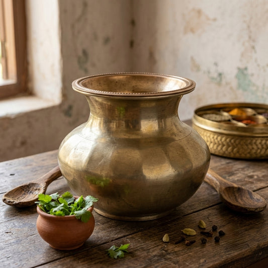 Antique Brass Kalash with Lid | Round Ritual Pot and Cover Set | Made in 1975