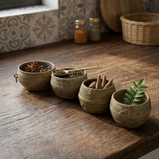 Antique Brass Planter Set of 4 | Round Decorative Bowls | Made in 1974