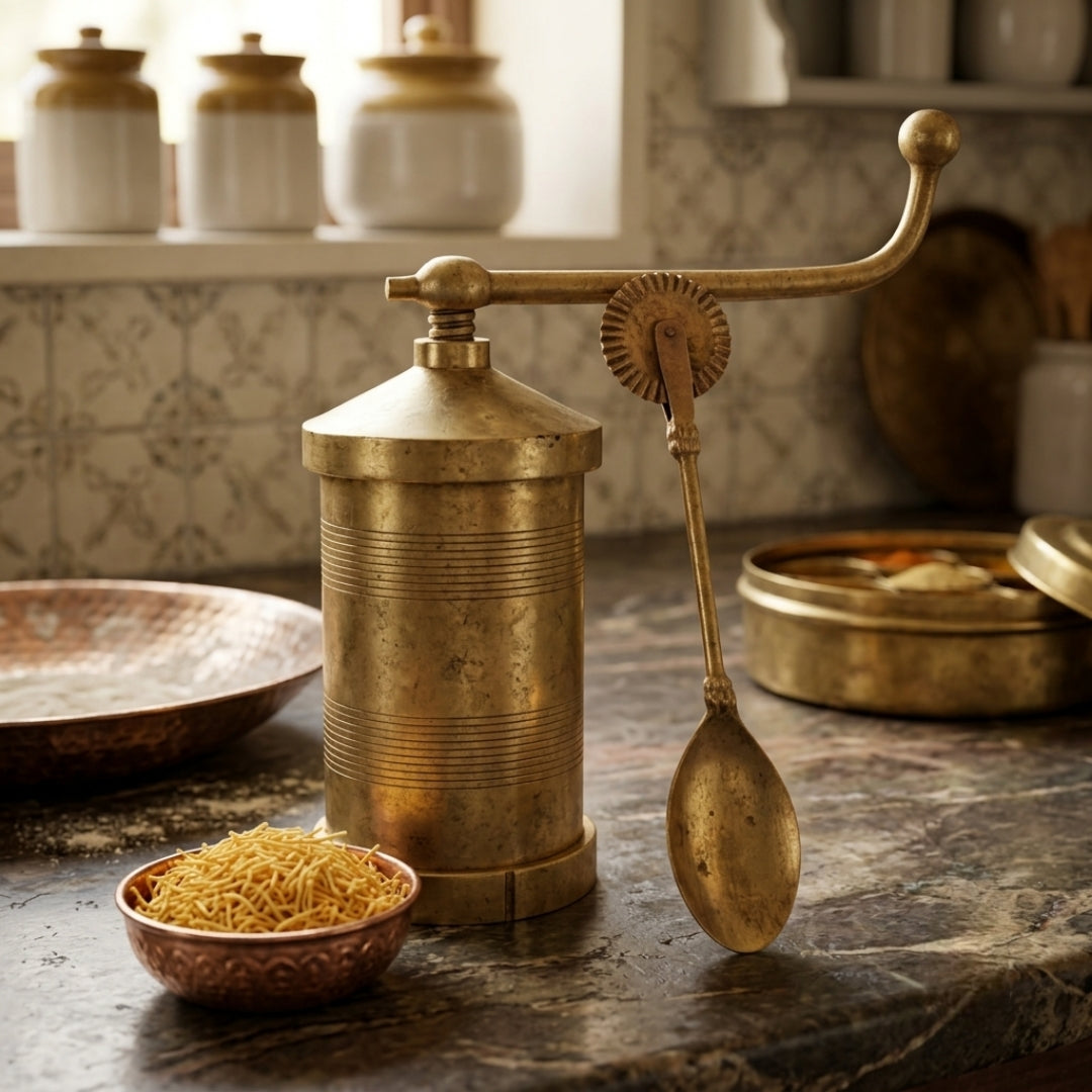 Antique Brass Chakli Maker | Traditional Kitchen Press Set | Made in 1977
