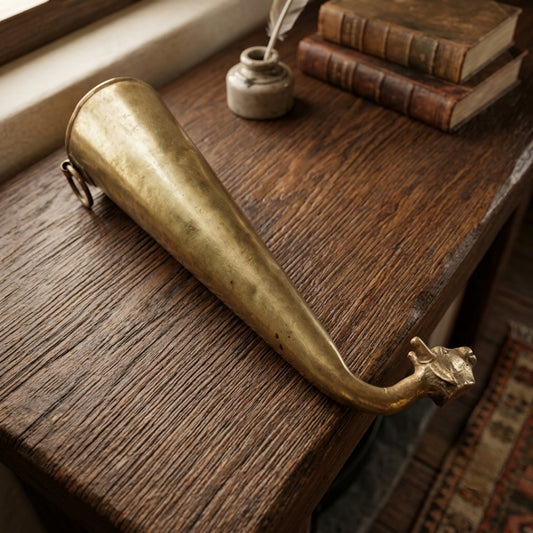 Antique Brass Powder Horn | Antique Animal Head Flask | Made in 1971