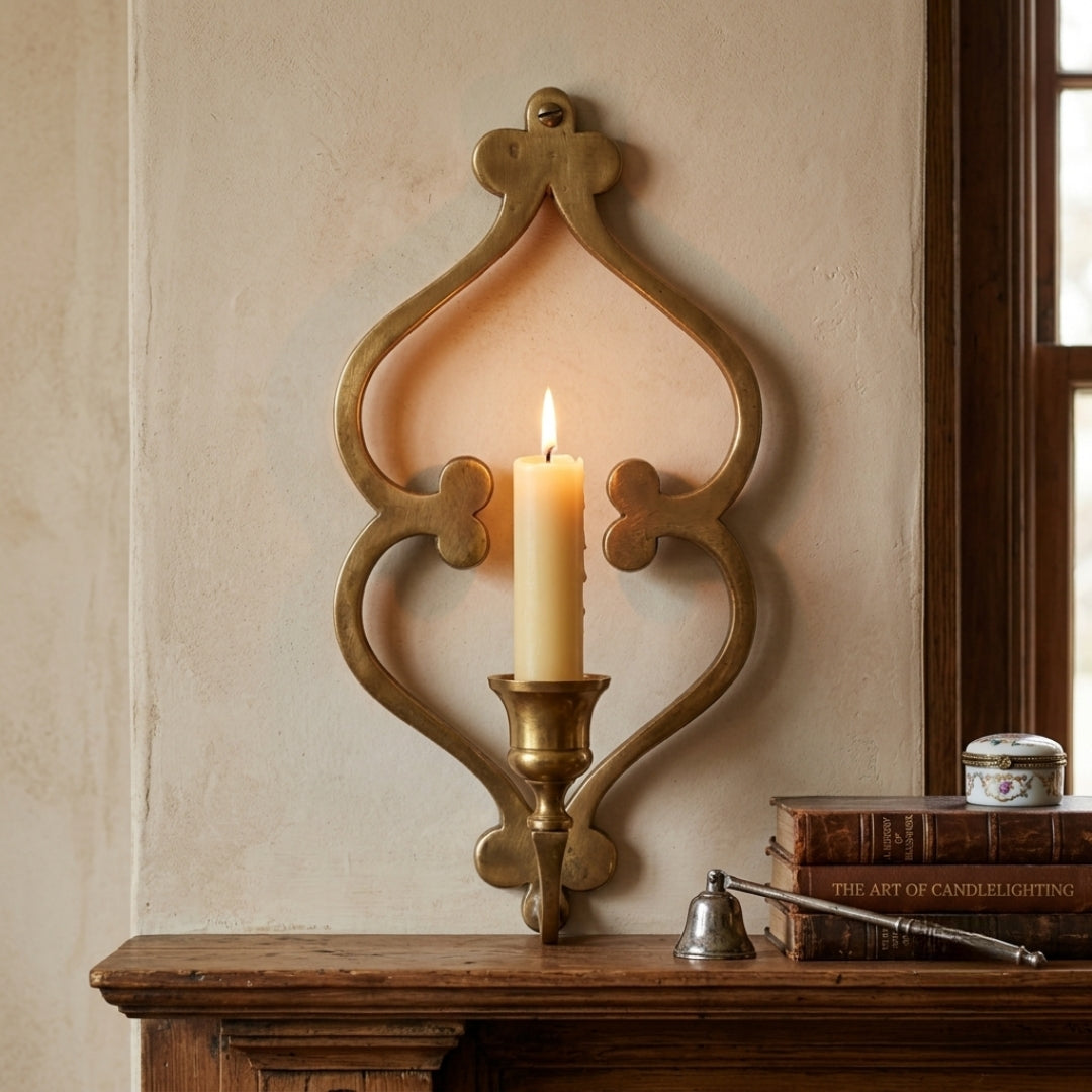 Antique Brass Wall Sconce | Decorative Candle Holder | Made in 1974