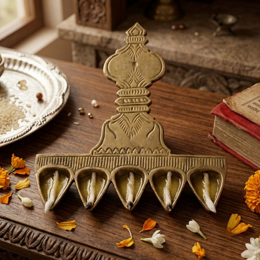 Antique Brass Diya | Premium Traditional Multi-Wick Oil Lamp Set | Made in 1974