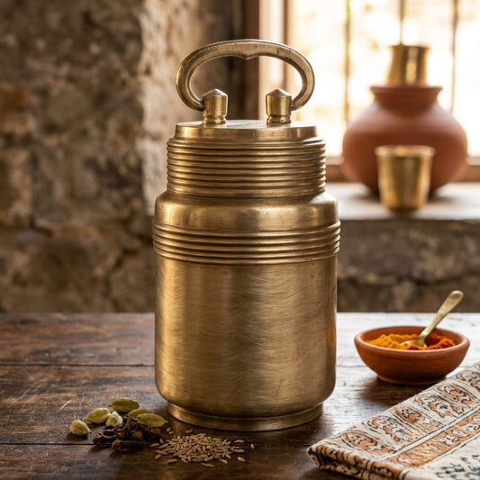 Antique Brass Storage Container with Glass | Premium Kitchen Vessel Set | Made in 1973