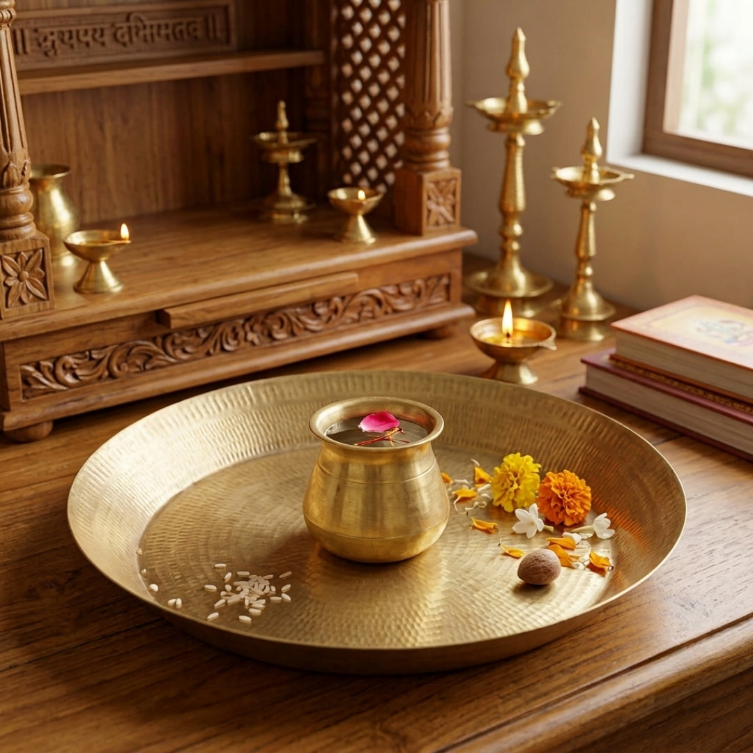 Antique Brass Big Size Parath with Payala | Traditional Ritual and Serving Set | Made in 1978