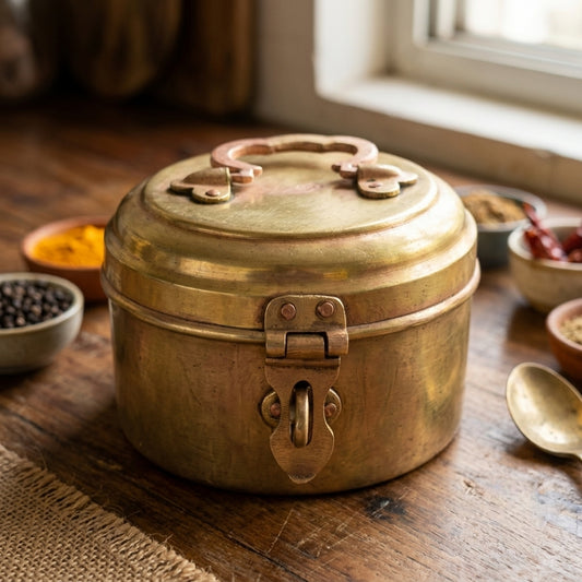 Antique Brass Lock Dabba | Traditional Storage Vessel Set | Made in 1972