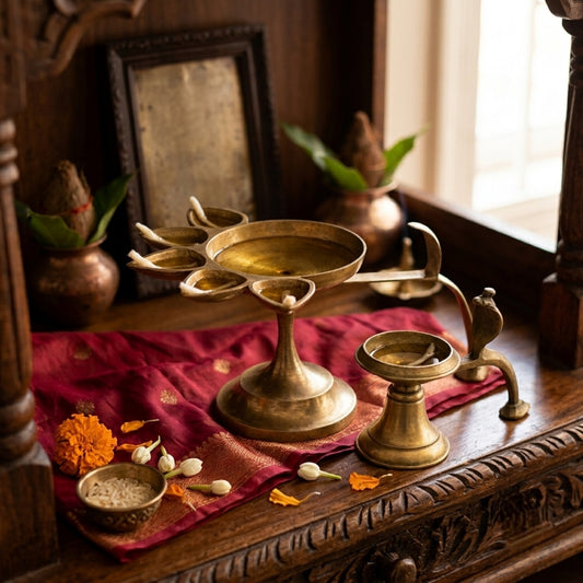Antique Brass Diya in Pair | Traditional Ritual Oil Lamp Set | Made in 1981