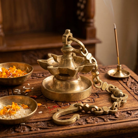 Antique Brass Small Lamandiva | Traditional Hanging Diya Set | Made in 1973