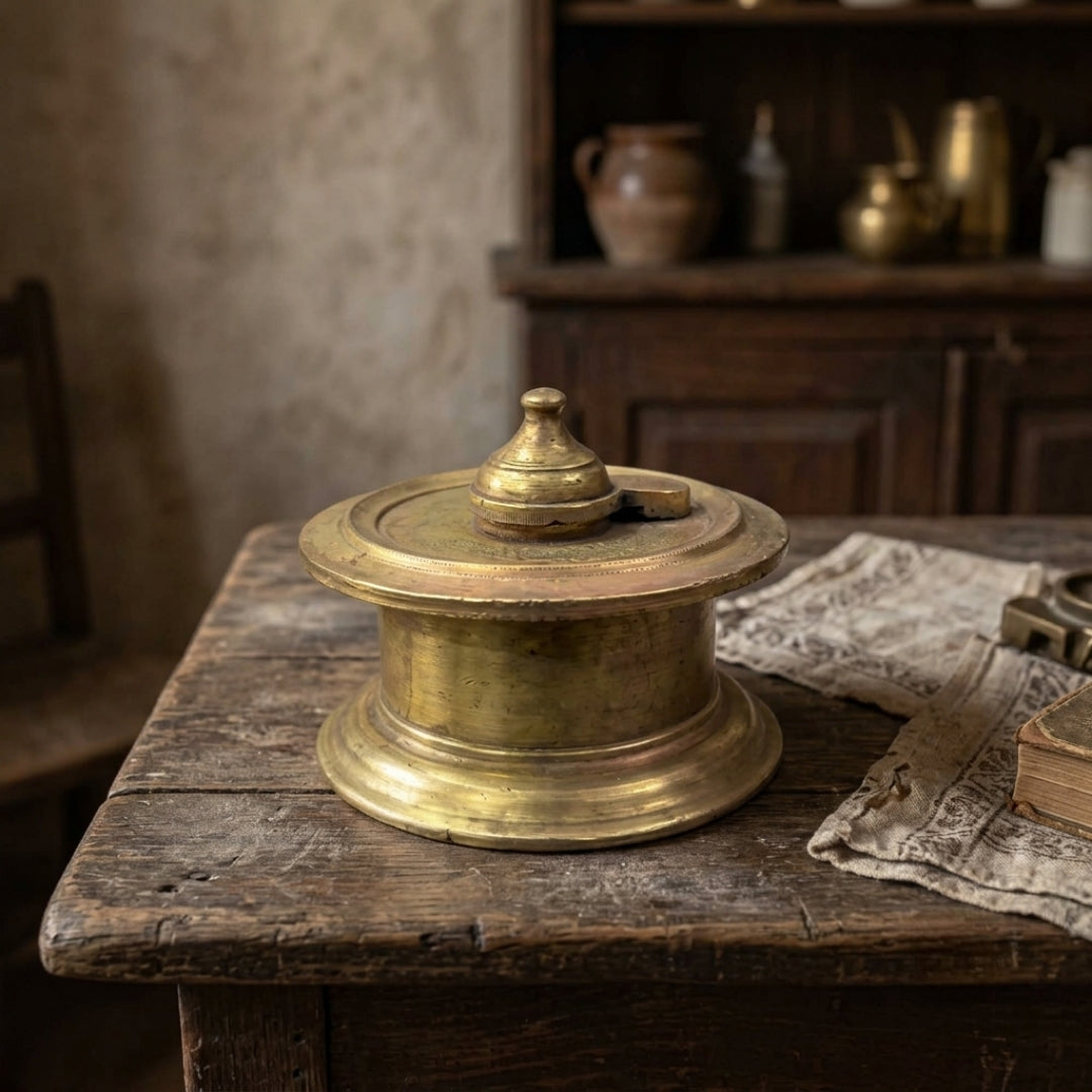 Antique Brass Inkwell | Traditional Desk Ink Holder | Made in 1971