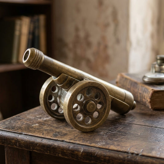 Antique Brass Artillery Cannon | Miniature Military Showpiece | Made in 1978 - Bombay Antiques