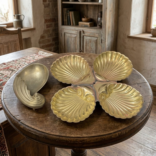 Antique Silver Plate Shell-Form Serving Set | Made in England Serving Collection | Made in 1975 - Bombay Antiques