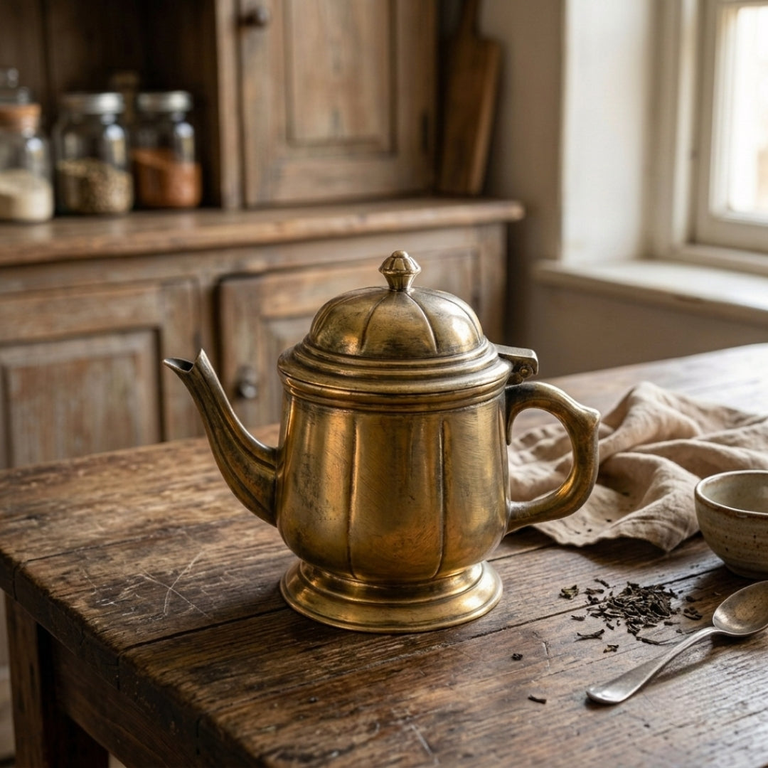 Antique Brass Fluted Jug | Traditional Lidded Beverage Pitcher | Made in 1971