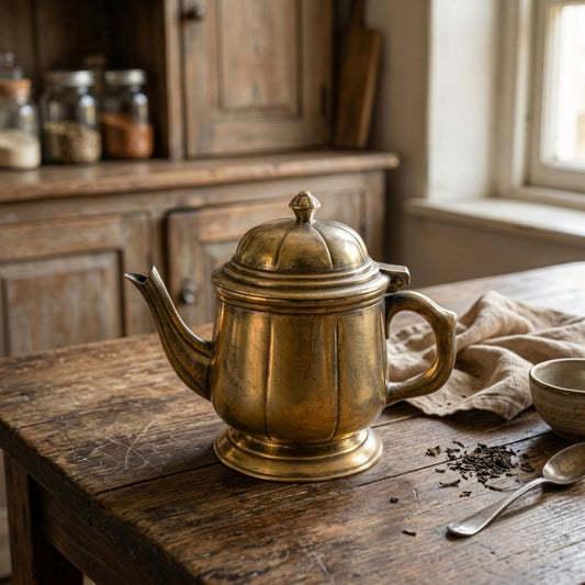 Antique Brass Fluted Jug | Traditional Lidded Beverage Pitcher | Made in 1971 - Bombay Antiques