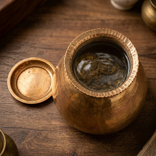 Antique Copper Kalash with Lid | Traditional Water Pot and Storage Vessel | Made in 1970 - Bombay Antiques