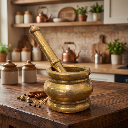Antique Brass Heavy Khalbatta | Traditional Mortar and Pestle Spice Grinder | Made in 1976