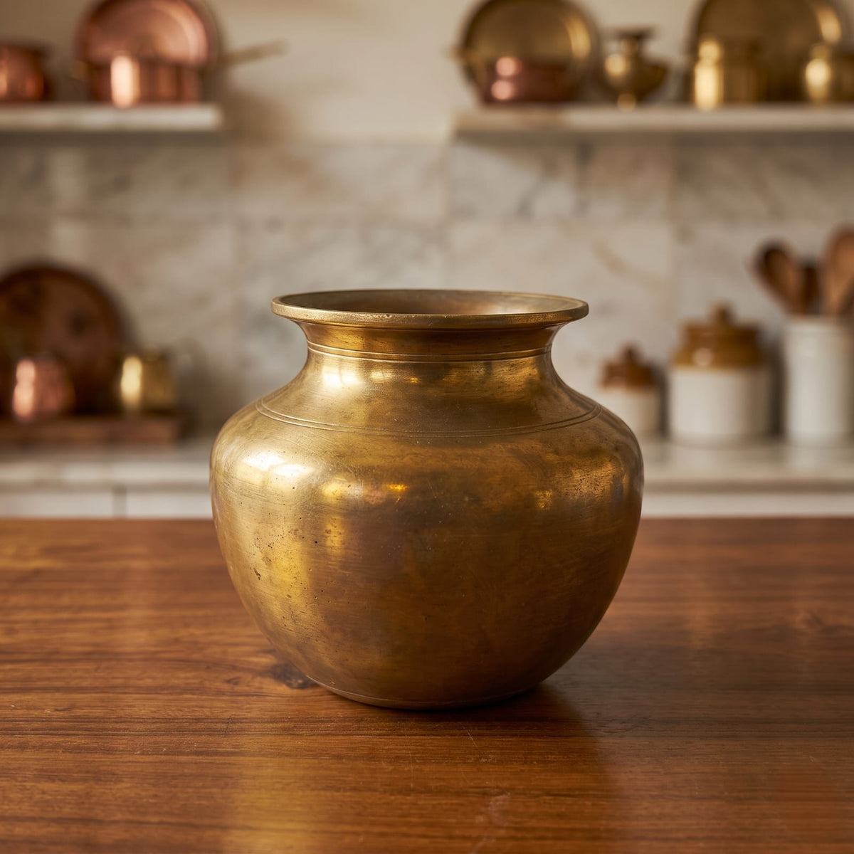 Antique Brass Kalash | Traditional Lotted Water Pot and Offering Vessel | Made in 1978