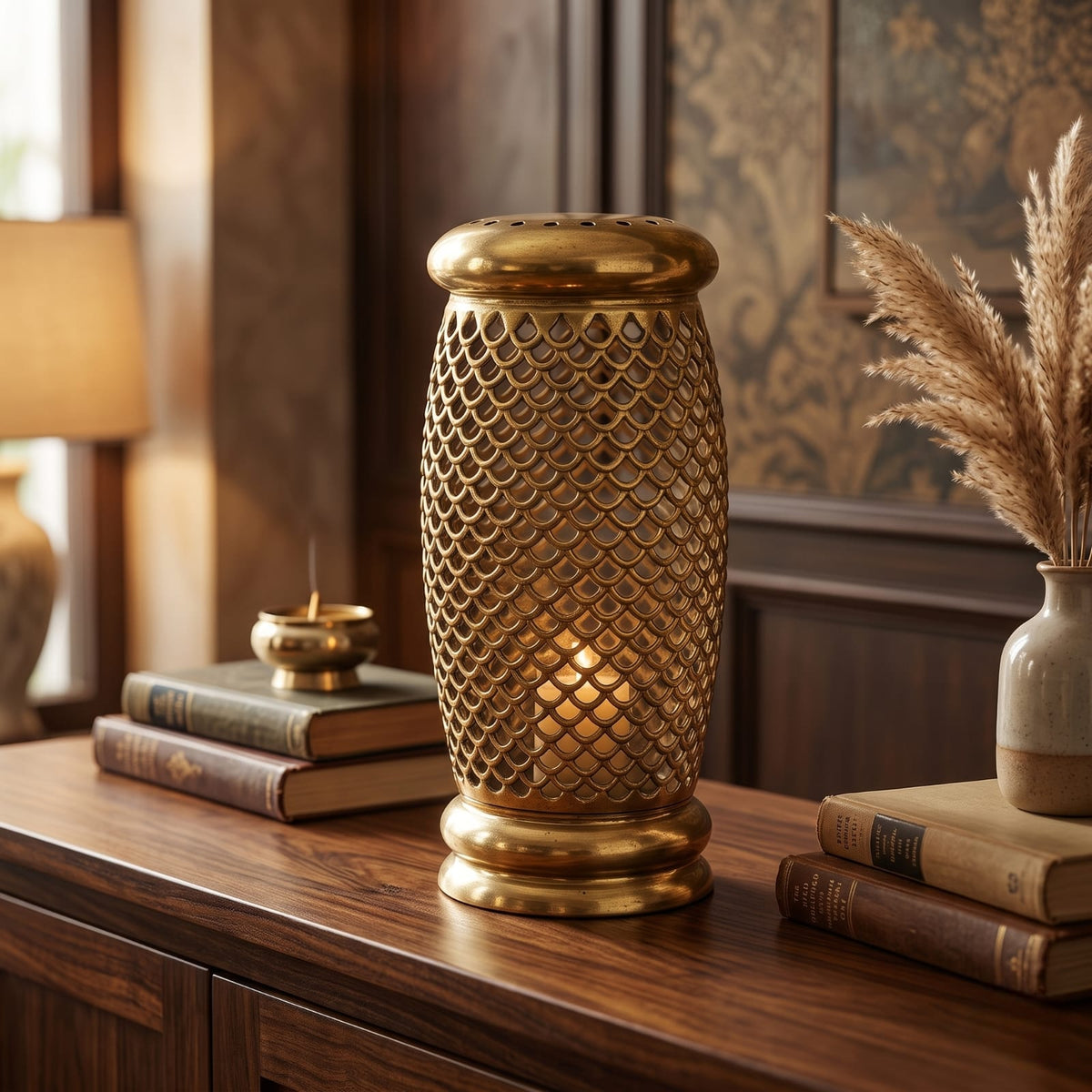 Antique Brass Agarbatti Stand | Traditional Pierced Incense and Candle Holder Tower | Made in 1970