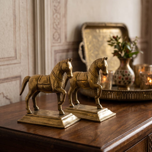 Antique Panch Dhatu Horse Figurine Set in Pair | Traditional Five-Metal Decorative Animal Sculptures | Centennial Heritage Collection