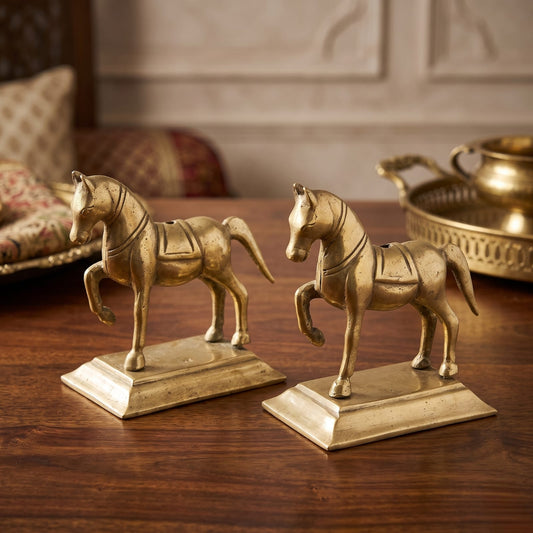 Antique Panch Dhatu Horse Figurine Set in Pair | Traditional Five-Metal Decorative Animal Sculptures | Centennial Heritage Collection