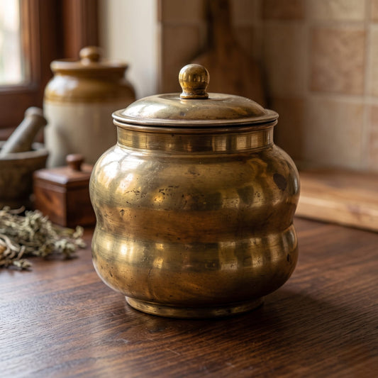 Antique Brass Small Container | Traditional Lidded Storage Jar | Made in 1976
