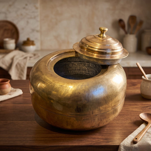 Antique Brass Pot | Traditional Lidded Storage Vessel | Made in 1971 - Bombay Antiques