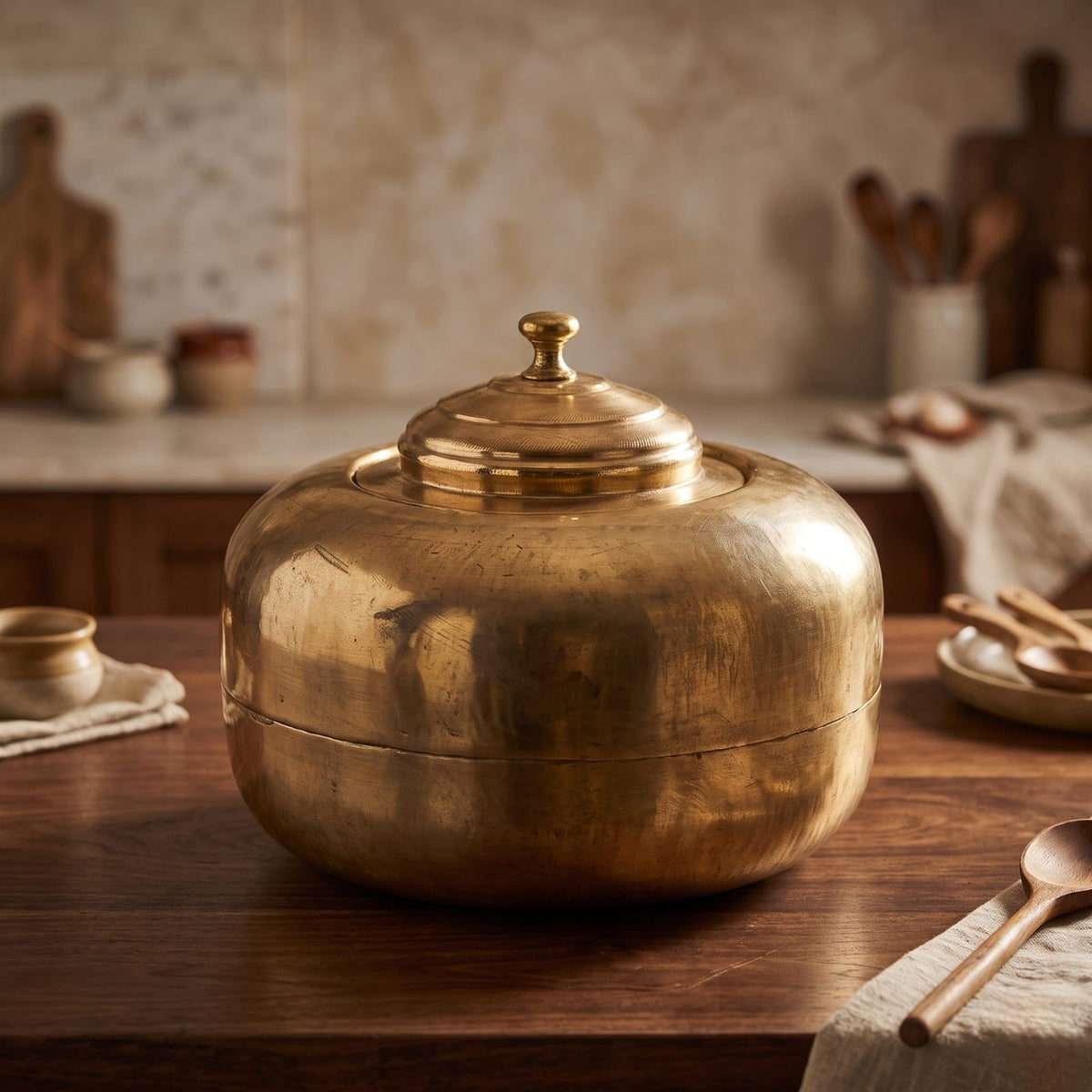 Antique Brass Pot | Traditional Lidded Storage Vessel | Made in 1971
