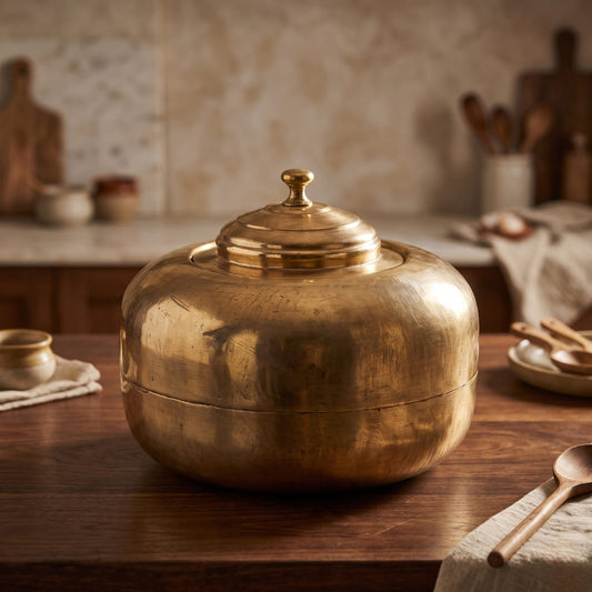 Antique Brass Pot | Traditional Lidded Storage Vessel | Made in 1971 - Bombay Antiques