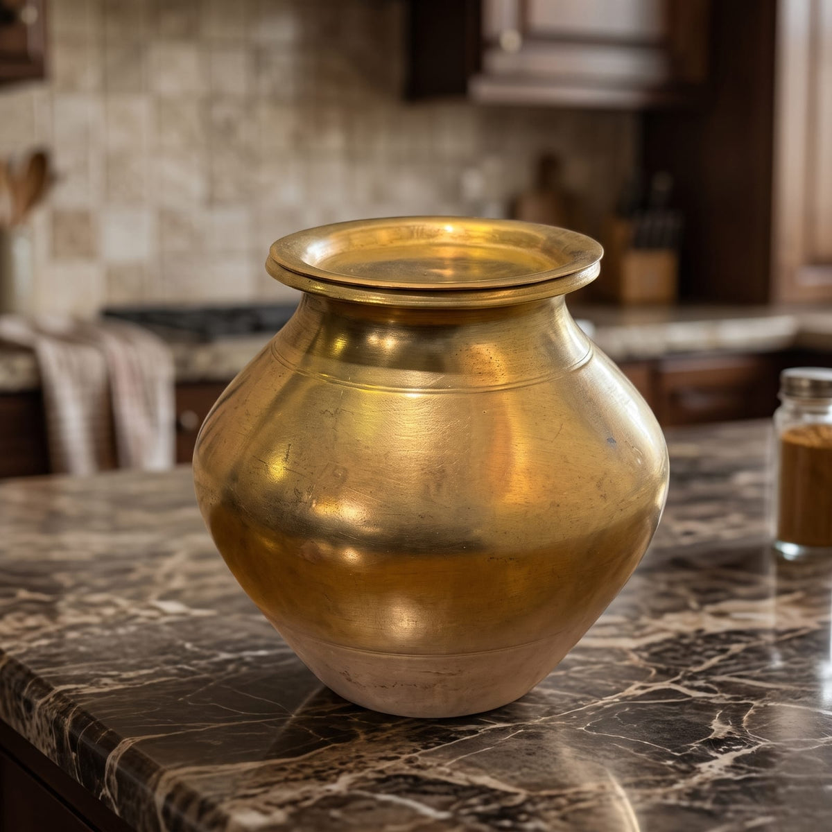 Antique Brass Kalash with Lid | Traditional Lidded Storage Vessel and Pot | Made in 1976