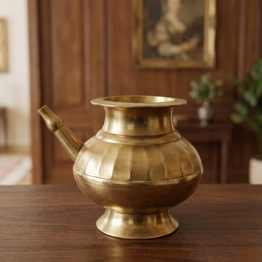 Antique Bronze Spouted Kalash | Traditional Ceremonial Water Pot with Side Spout | Made in 1979 - Bombay Antiques