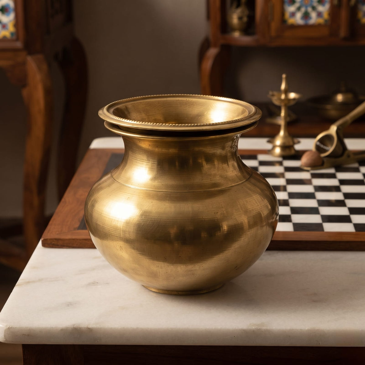 Antique Bronze Kalash with Lid | Traditional Lidded Storage Vessel and Pot | Made in 1970