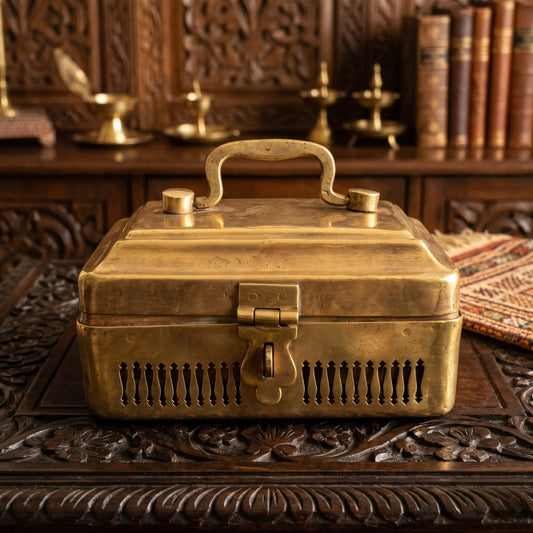 Antique Brass Pan Dabba | Traditional Lidded Betel Nut and Spice Box with Compartments | Made in 1977