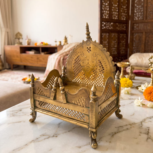 Antique Brass Singasan | Traditional Ornate Deities Throne and Altar Seat | Made in 1974