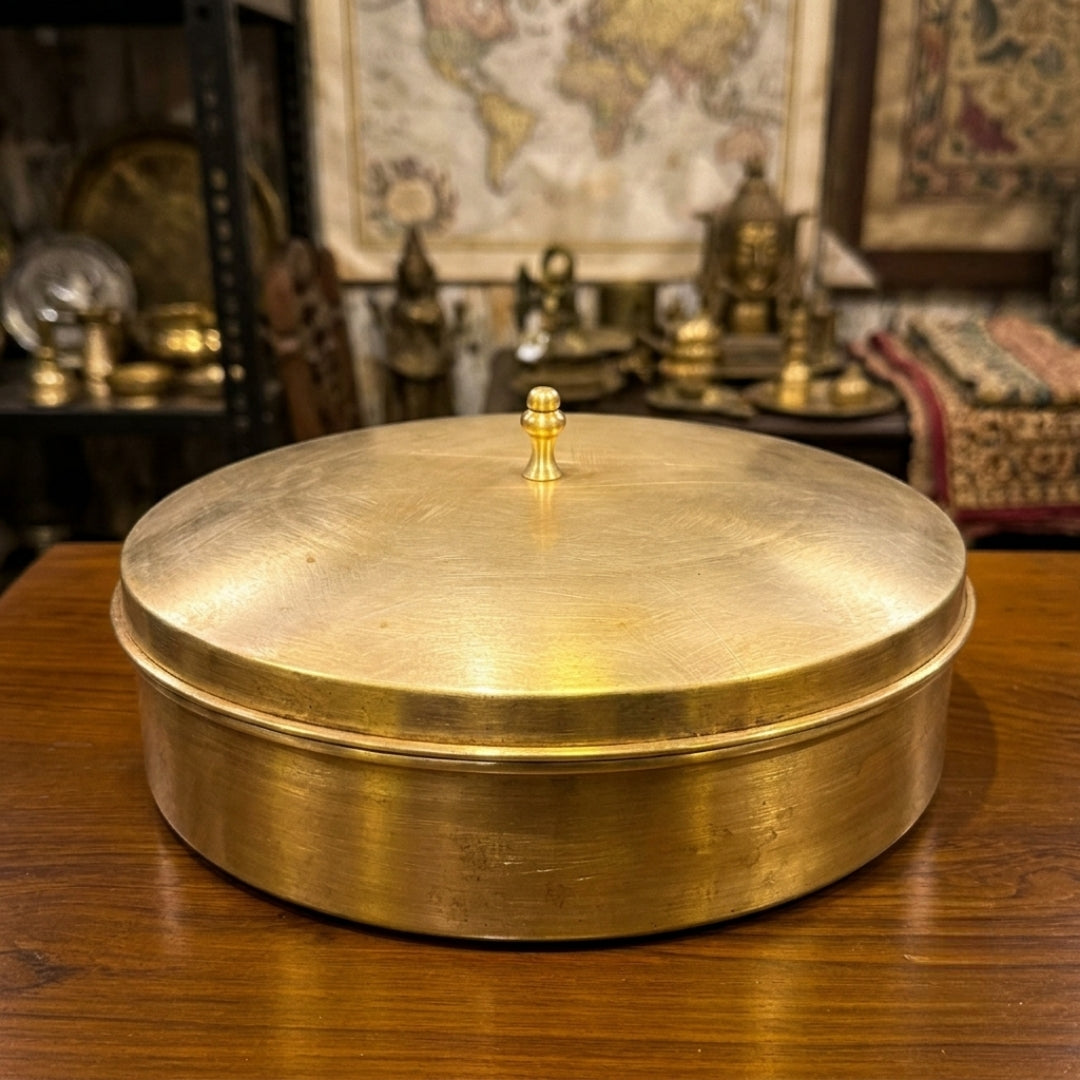 Antique Brass Masala Box with Nested Compartments | Heavy-Gauge Kitchen Spice Container | Made in 1977