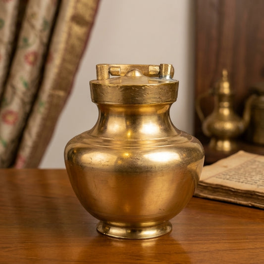 Antique Brass Gangajal Kalash with Lid and Pyala | Heavy-Gauge Ceremonial Vessel | Made in 1977